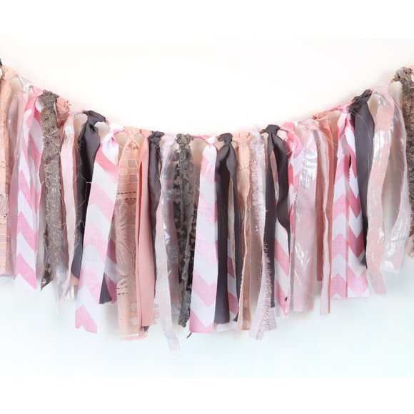 Pink Chevron Fabric GARLAND Handmade Rag Bunting Wall Boho Party Photo Backdrop - Picture 4 of 5